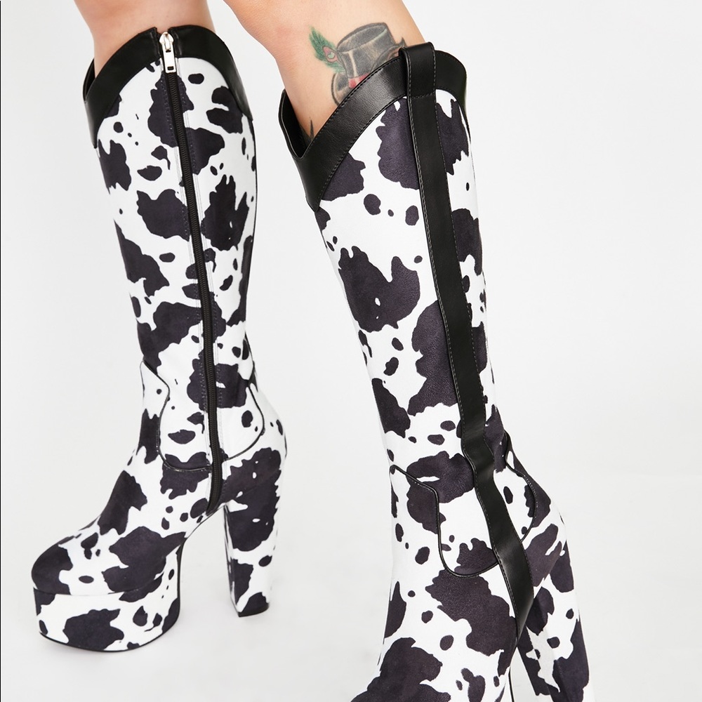 Lamoda Cowgirl Cow Print Platform Boots